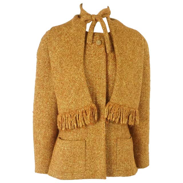 Chanel Burnt Orange Wool Blend Jacket with Removable Scarf - 38 - 01A ...