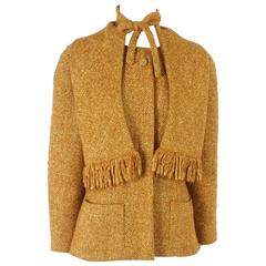 Chanel Burnt Orange Wool Blend Jacket with Removable Scarf - 38 - 01A