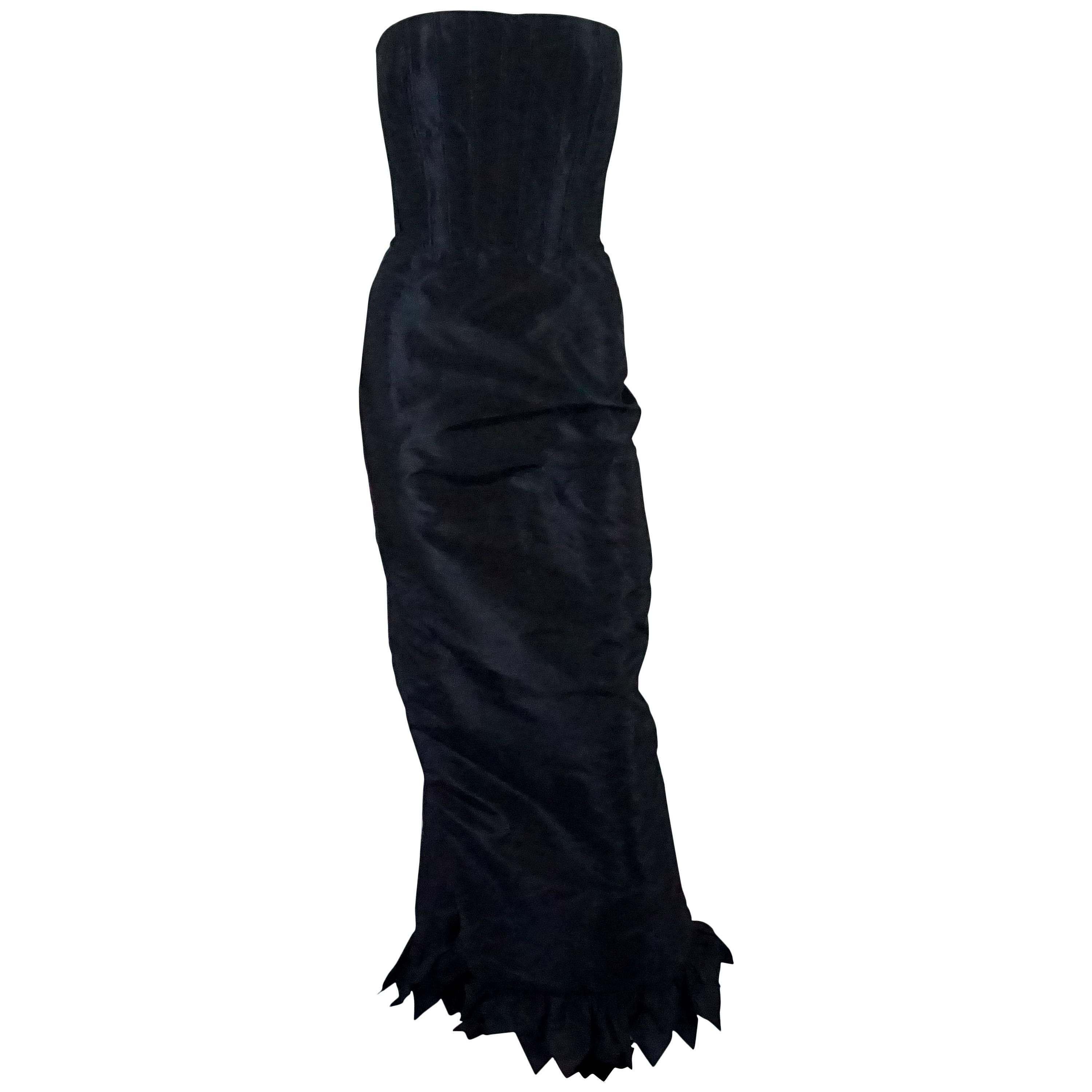 Oscar de la Renta Navy Silk Taffeta Strapless Gown - 10 For Sale