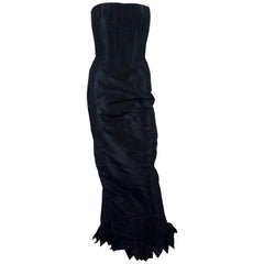 Vintage Oscar de la Renta Navy Silk Taffeta Strapless Gown - 10