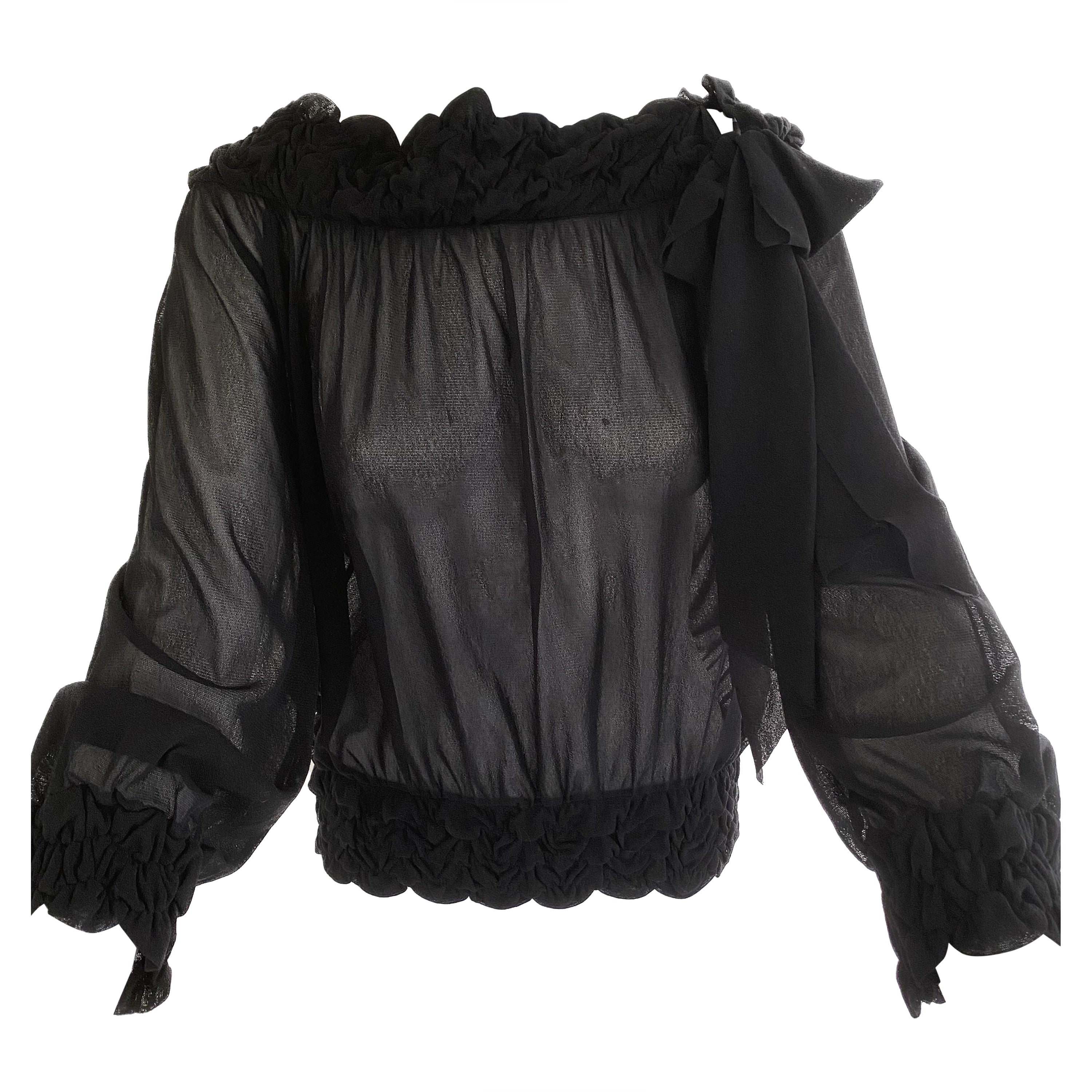Jean Paul Gaultier Soleil Vintage Y2K Sheer Black Peasant Blouse