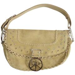 Christian Dior Tan Suede and Leather Large Pouchette w/ Rhinestones-SHW 9