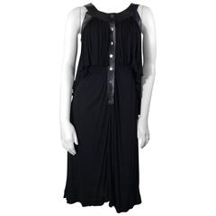 Jean Muir Black Leather Trim Vintage Midi Dress