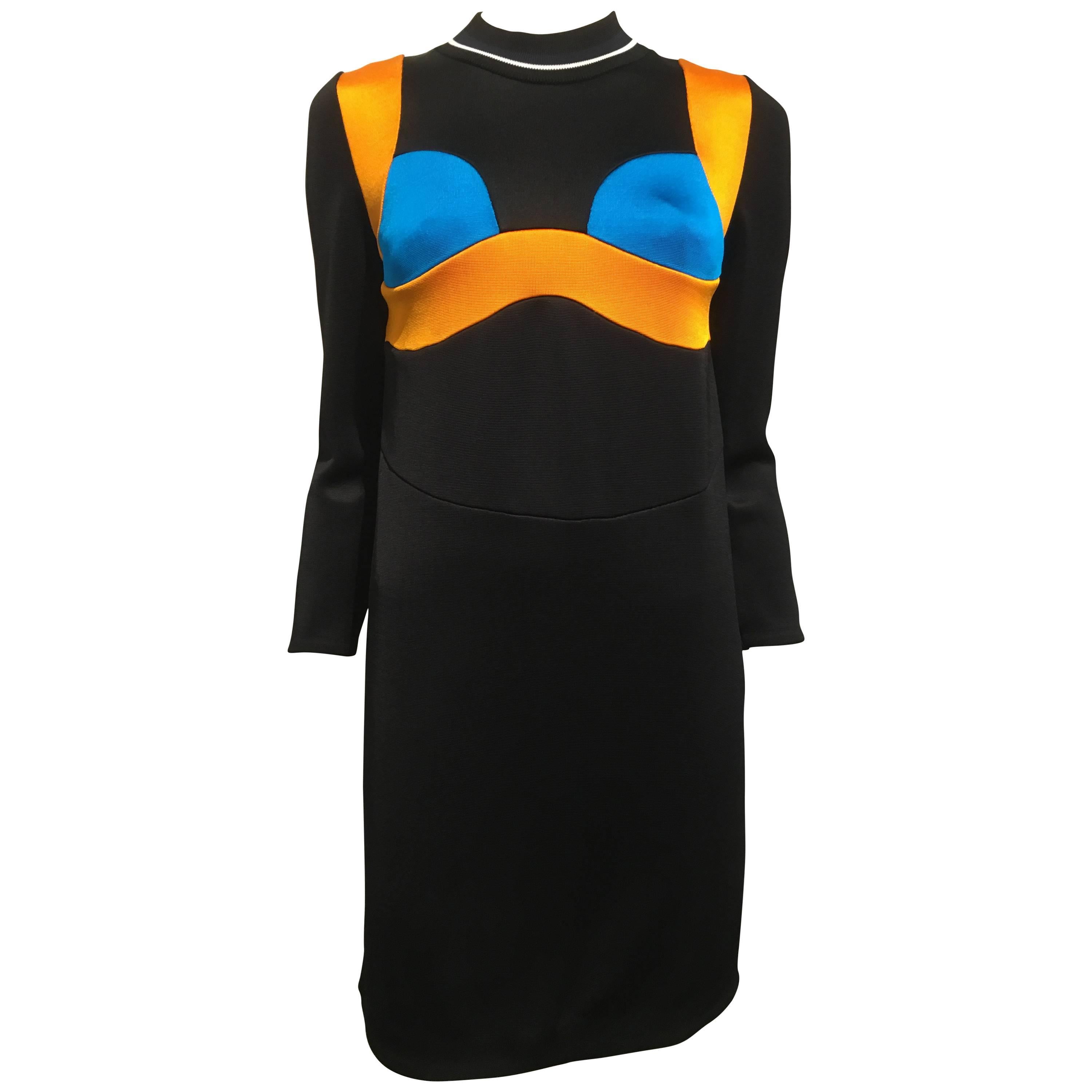 Prada Black, Gold and Blue Dress (Spring/Summer 2014 Ready-To-Wear)
