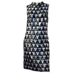 60s Space Age Black & Silver Sequined Cocktail Dress