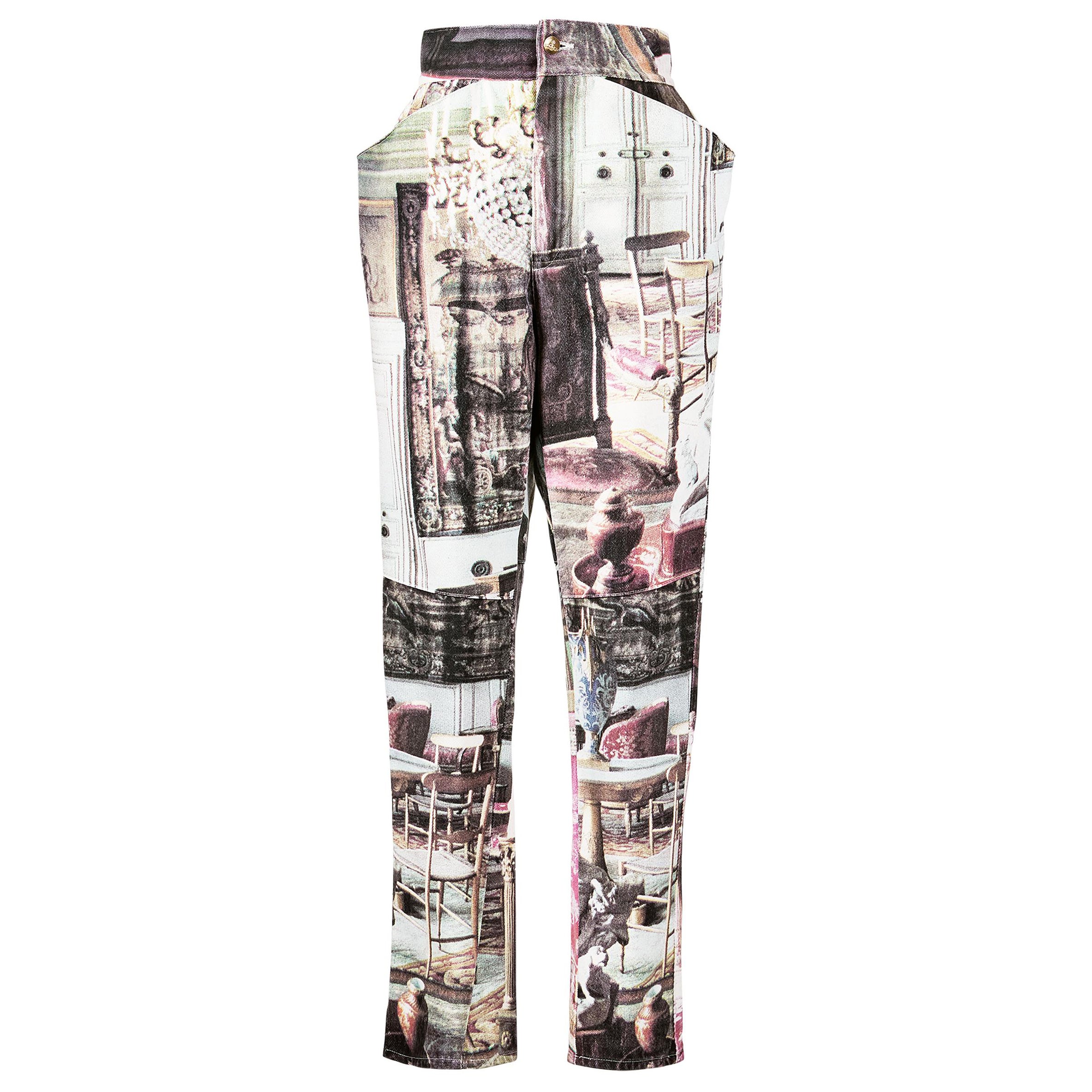 S/S 1992 Vivienne Westwood Salon Print Denim Pants For Sale