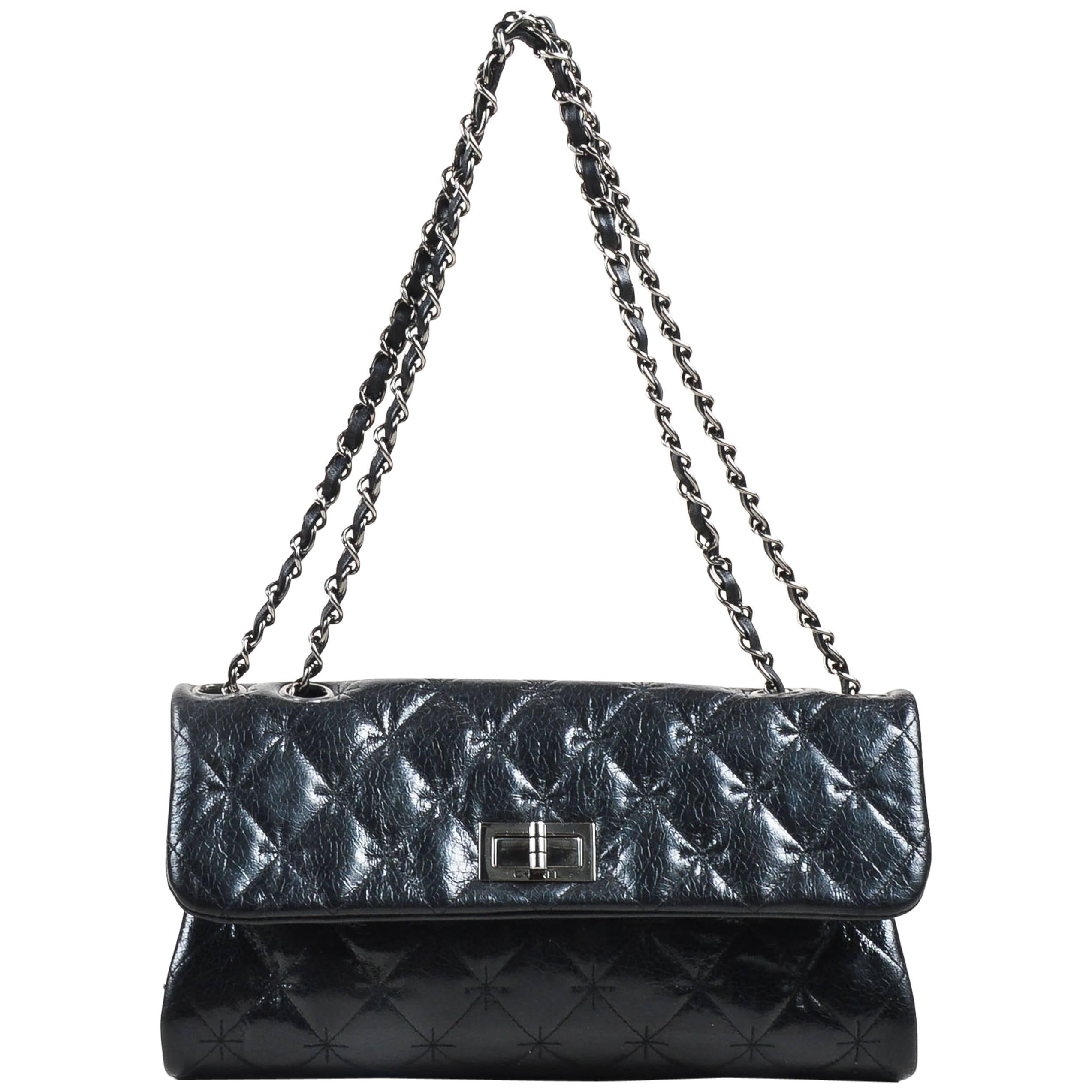 Chanel Black SHW Quilted Glazed Crackled Leather Mademoiselle Chain Strap Bag For Sale