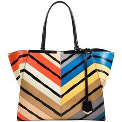 Fendi NWOT Multicolor Watersnake Chevron Printed Medium "3Jours" Tote Bag 2