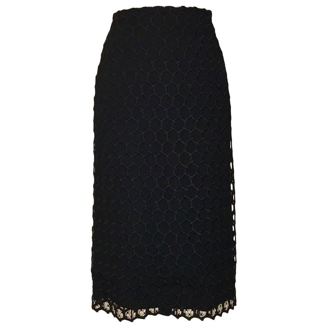 Alexander McQueen 2012 Intricate Black Honeycomb Lace Straight Pencil Skirt