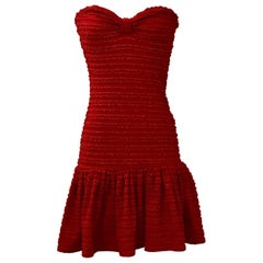 Patrick Kelly Vintage Red Strapless Ruffle Skirt Tube Sun Dress, 1980s 