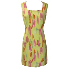 Gianni Versace Couture Vintage Yellow Neon Highlighter Scribble Dress, 1990s