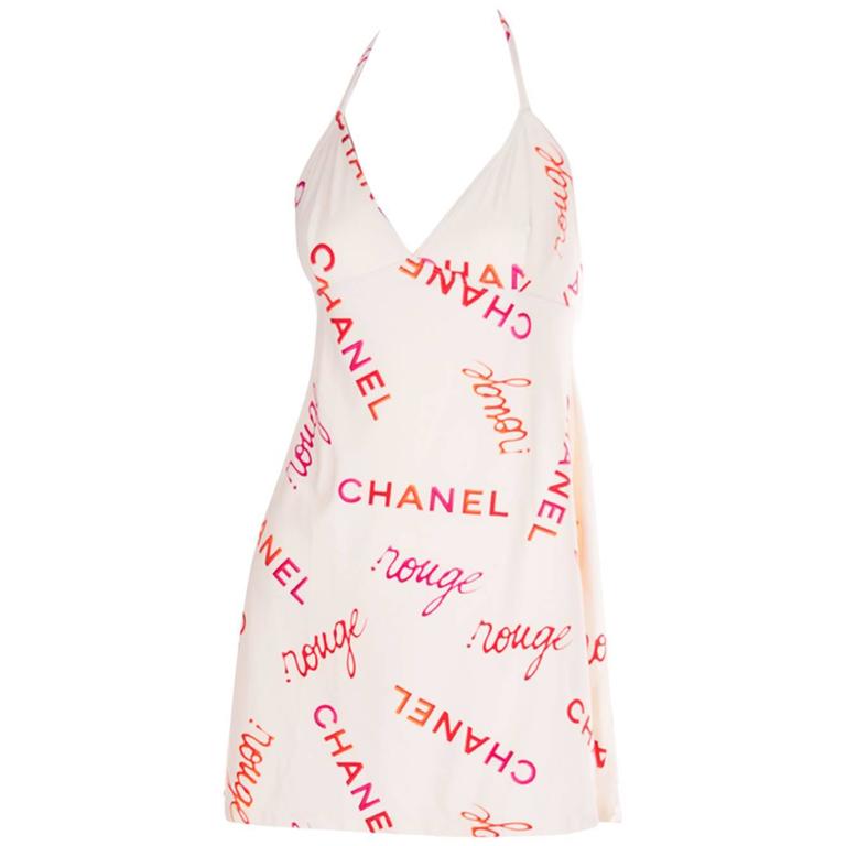 Chanel 1990s Logo Print Halter Dress