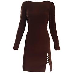 NWT Vintage James Purcell 1990s Brown Long Sleeve Silk Crystal Dress Size 6 2