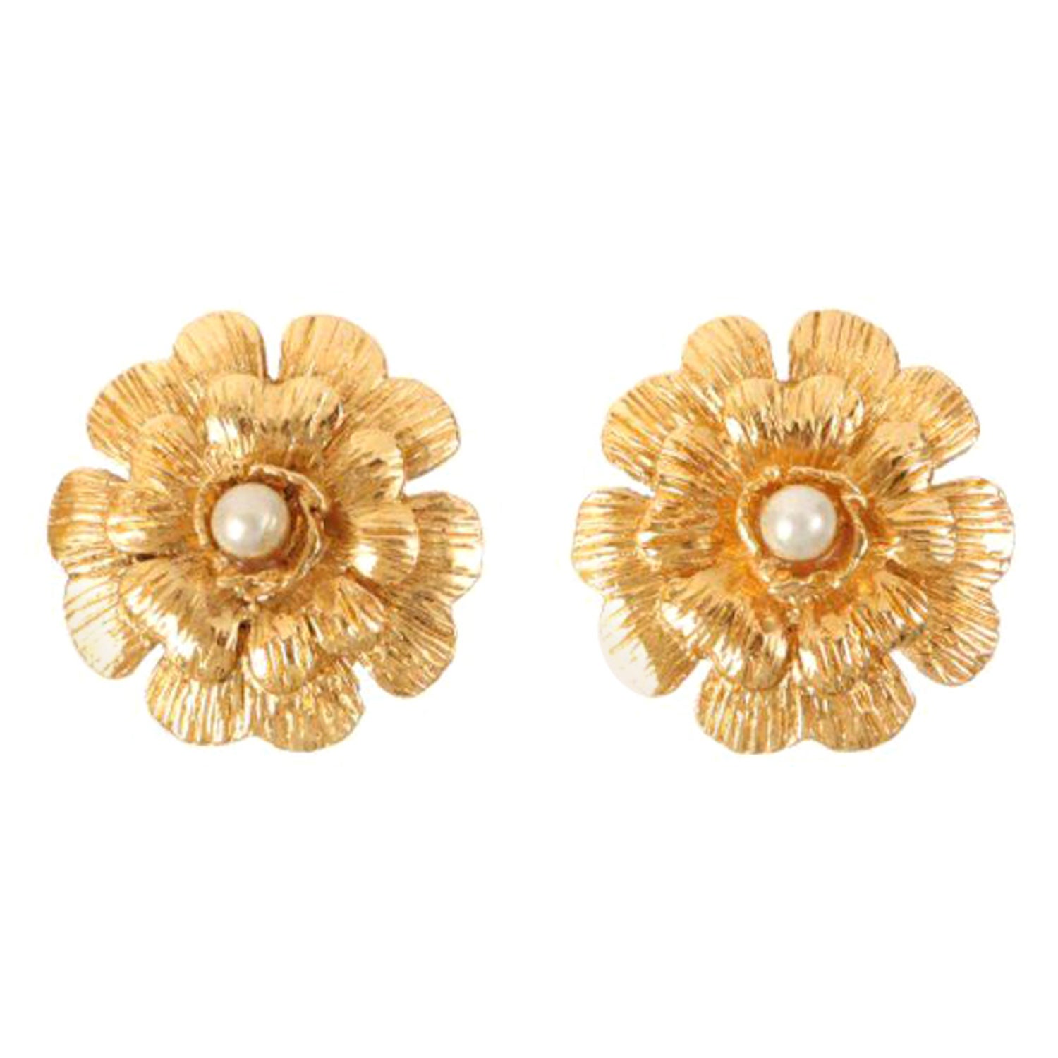 Chanel Camellia Diamond and Gold Earrings at 1stDibs