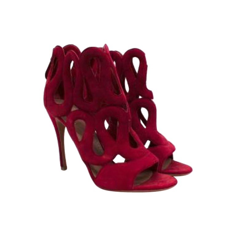 Alaia Red Suede Cut-Out Sandals For Sale