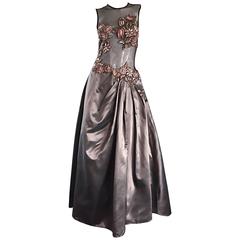 Halle Berry's Iconic Elie Saab 2002 Oscar Gown Taupe Silk Embroidered Taffeta 10
