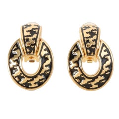 Dior Oval Houndstooth Design Earrings Black