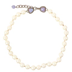 Chanel Pearl Color Stone Necklace in White/Violet, 1996