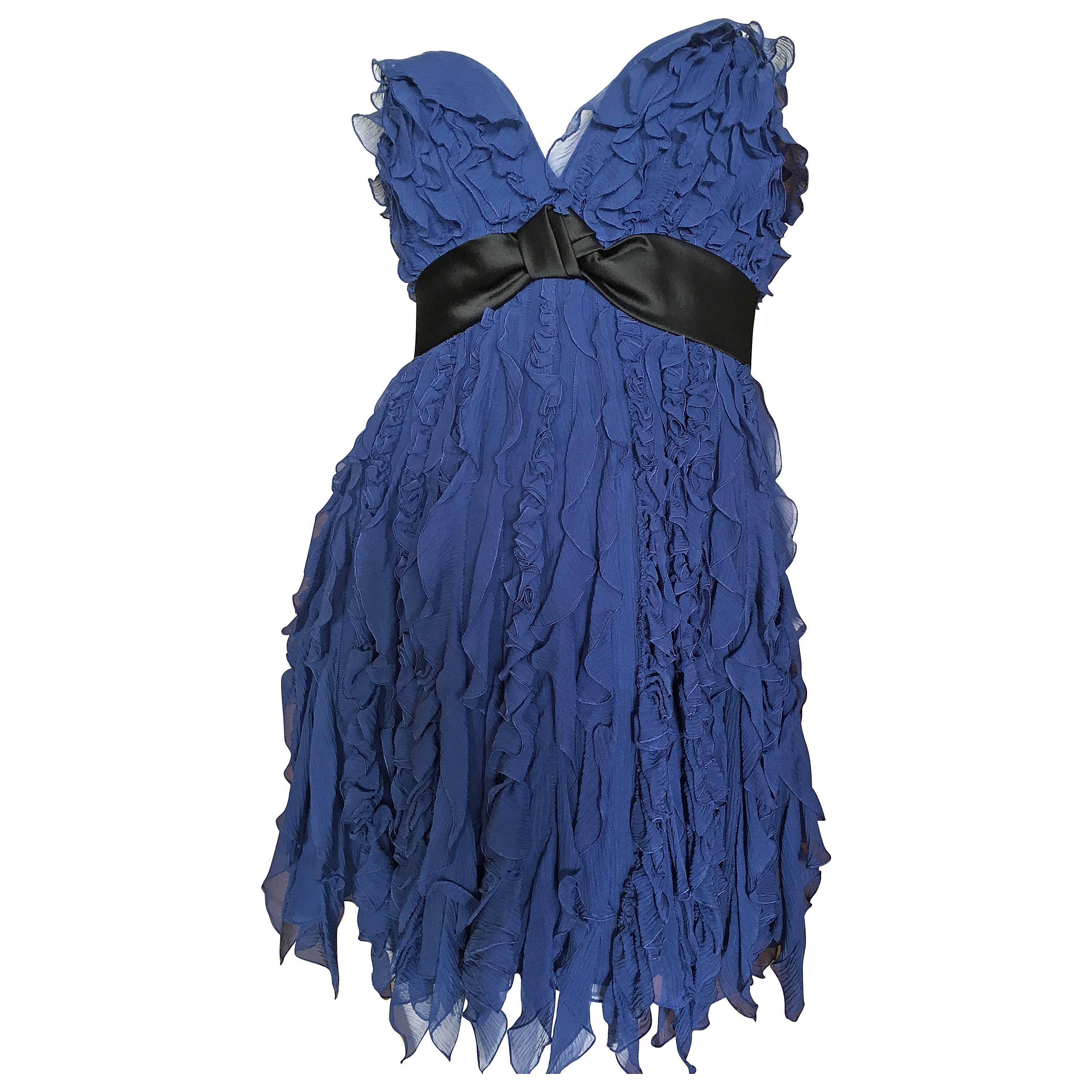 Jenny Packham Ruffled Silk Mini Dress For Sale