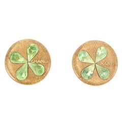 Chanel Rhinestone Clover Earrings in Gold/ Green, 2001