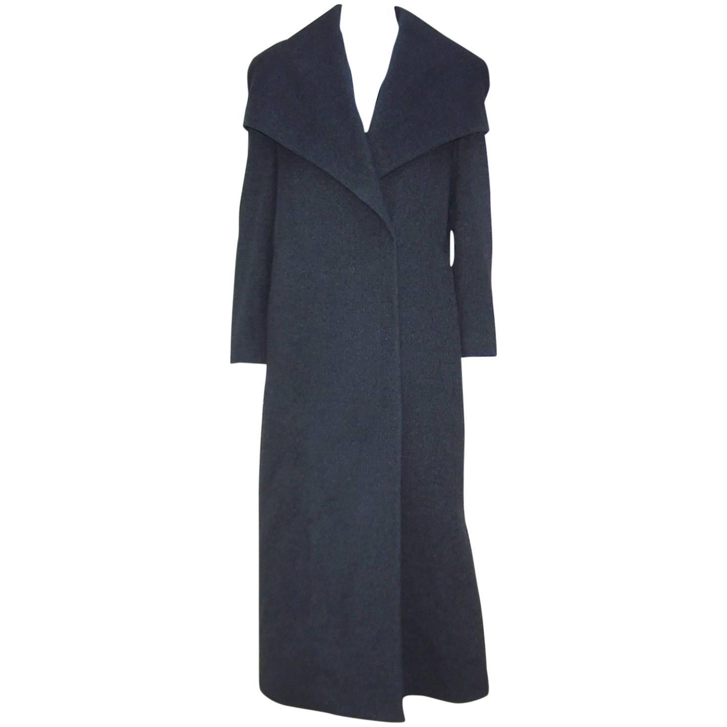 Austere 1990's Tse Charcoal Gray Cashmere Coat With Shawl Style Capelet