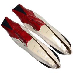 Vintage 1990s Prada Red, Beige, and Black Kitten Heeled Loafer