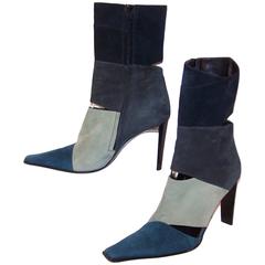 Goffredo Fantini Mod Italian Multi-Color Blue Suede Ankle Boots 