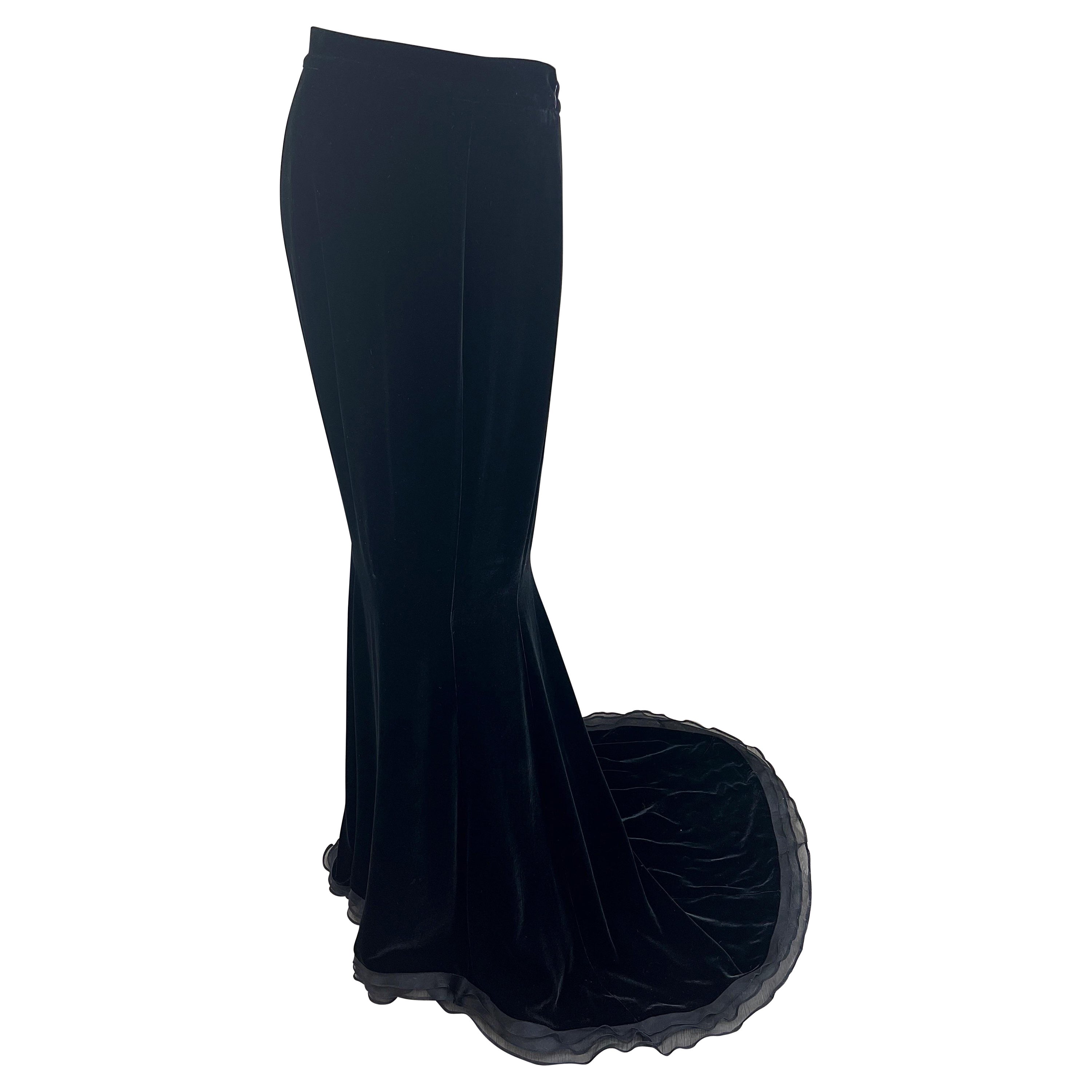 NWT 2000s Zang Toi Size 4 / 6 Black Silk Velvet Chiffon Maxi Skirt w/ Train  For Sale
