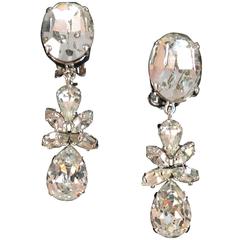 Christian Dior Vintage Dangling Clip On Diamante Earrings