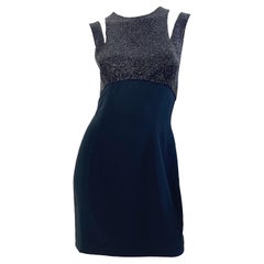 Oleg Cassini anni '80 taglia 6 Mini abito in rayon nero con perline anni '80 tagliato