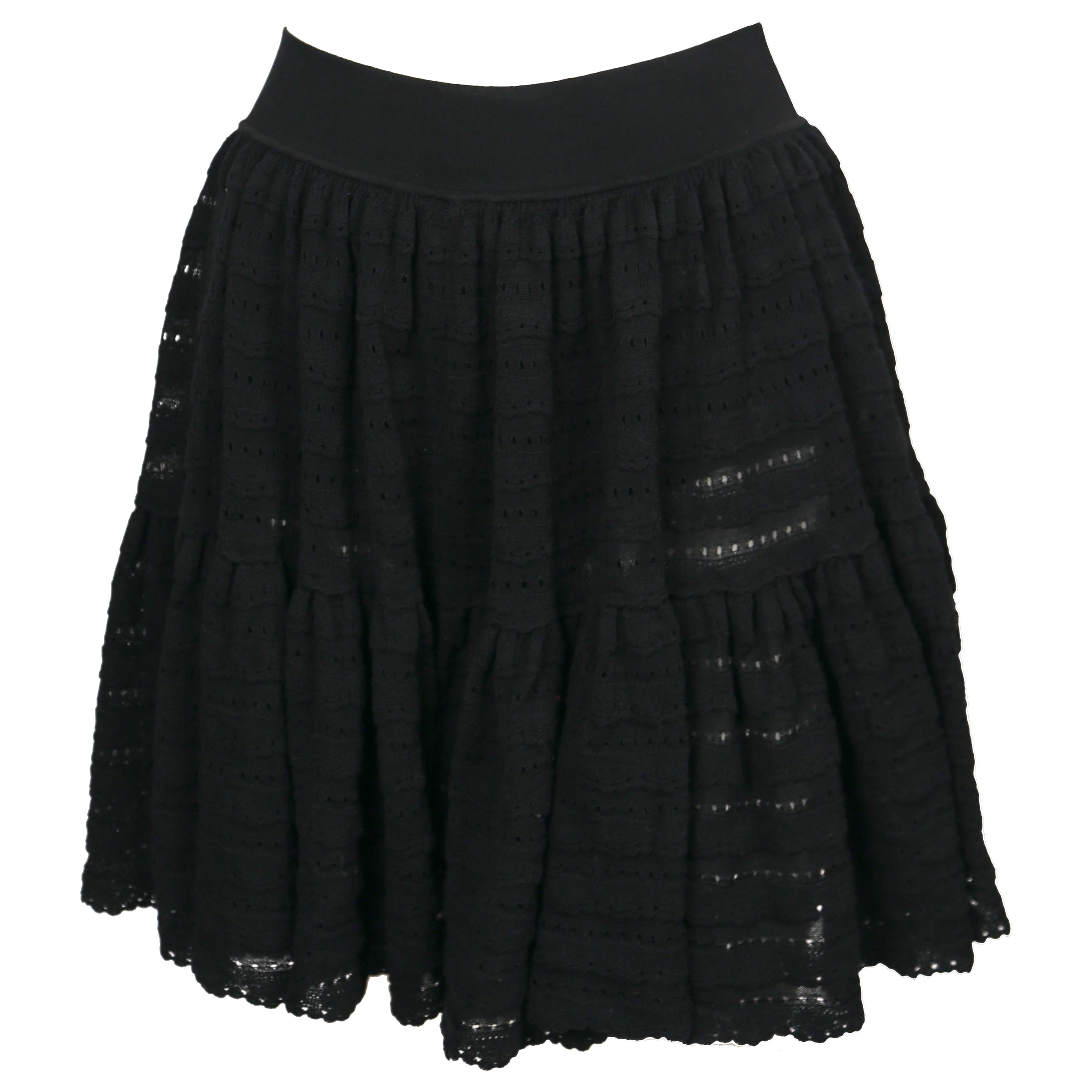 2000's AZZEDINE ALAIA black pointelle knit skirt with ruffles and ...