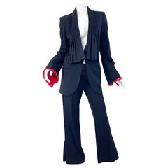 Lloyd Klein 2000s Black and Red Size 8 / 40 Wide Flare Leg Y2K Jacket Pant Suit