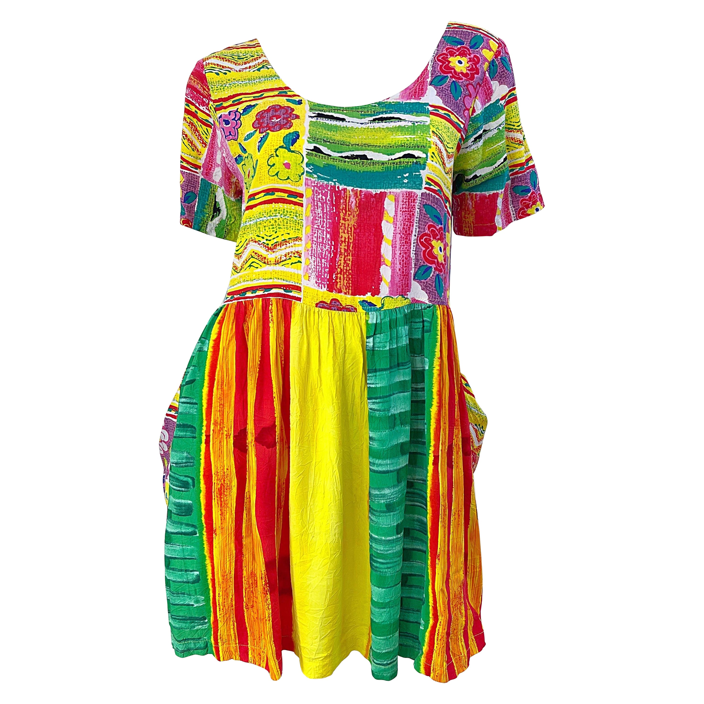 1990s Jams World Brightly Colored Abstract Flower Print Vintage 90s Mini Dress For Sale
