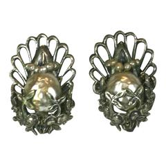 Retro Miriam Haskell Silver Gilt and Pearl Earclips