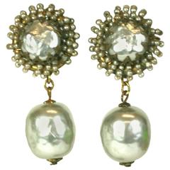 Miriam Haskell Seed Pearl Pendant Earclips