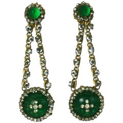 Miriam Haskell Faux Emerald Long Earrings