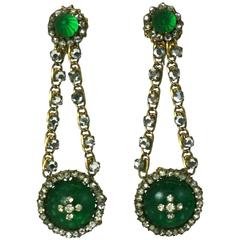 Miriam Haskell Faux Emerald Long Earrings 5