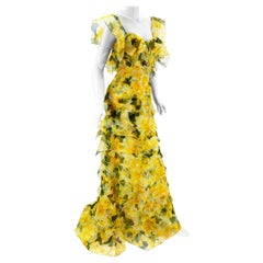 NWT $6790 Oscar de la Renta S/S 2014 Silk Yellow Tiered Corset Maxi Dress US 10