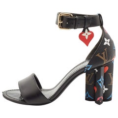 Louis Vuitton Black Canvas and Leather Ankle Strap Sandals Size 39
