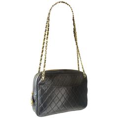 Chanel Vintage Black Quilted Lambskin Medium Tote Bag