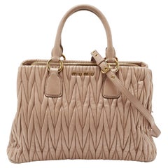 Miu Miu Beige Matelasse Leather Top Zip Tote