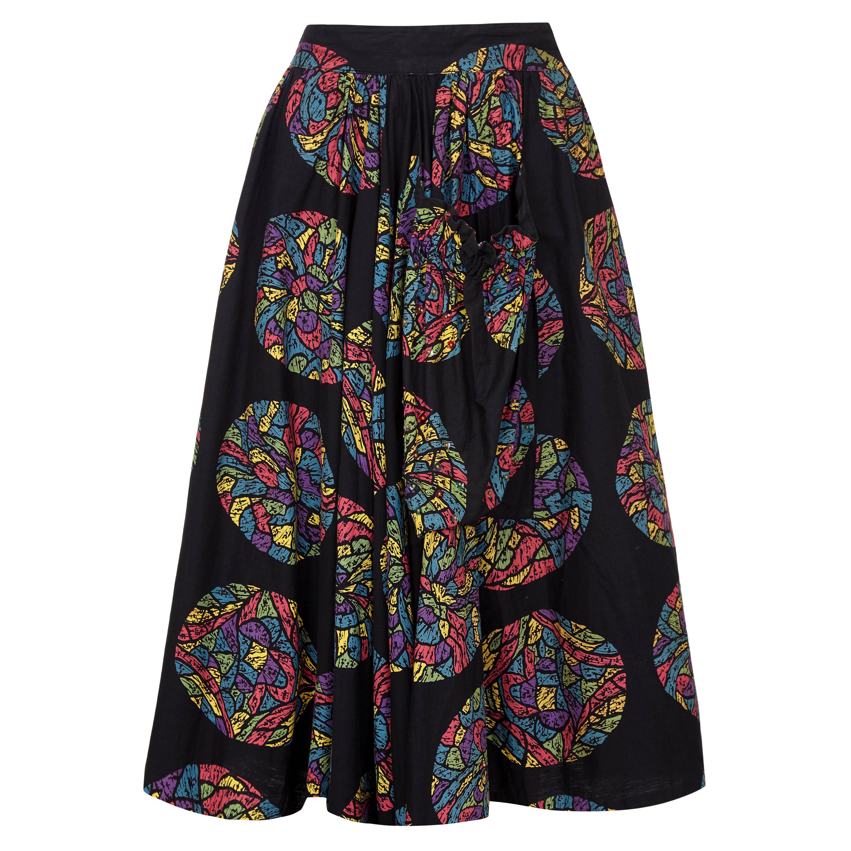1950s Mexican Stained Glass Novelty Print Skirt  For Sale
