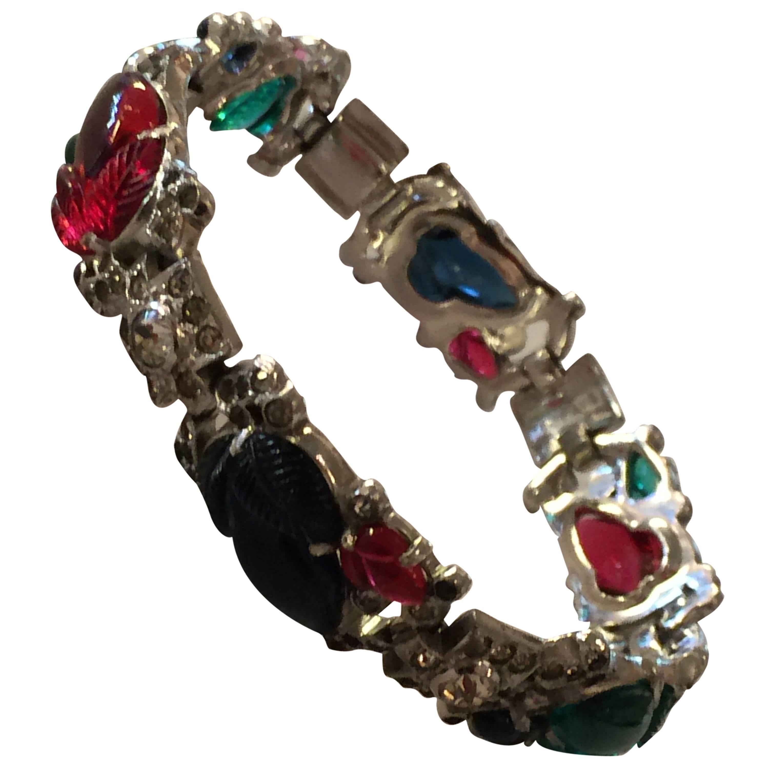 1930s KTF TRIFARI Tutti Frutti Fruit Salad Link Bracelet For Sale