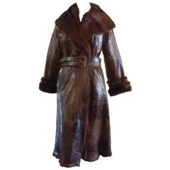 Vintage Dolce & Gabbana Fur Lined Distressed Leather Coat with Detachable Arms (40 Itl)