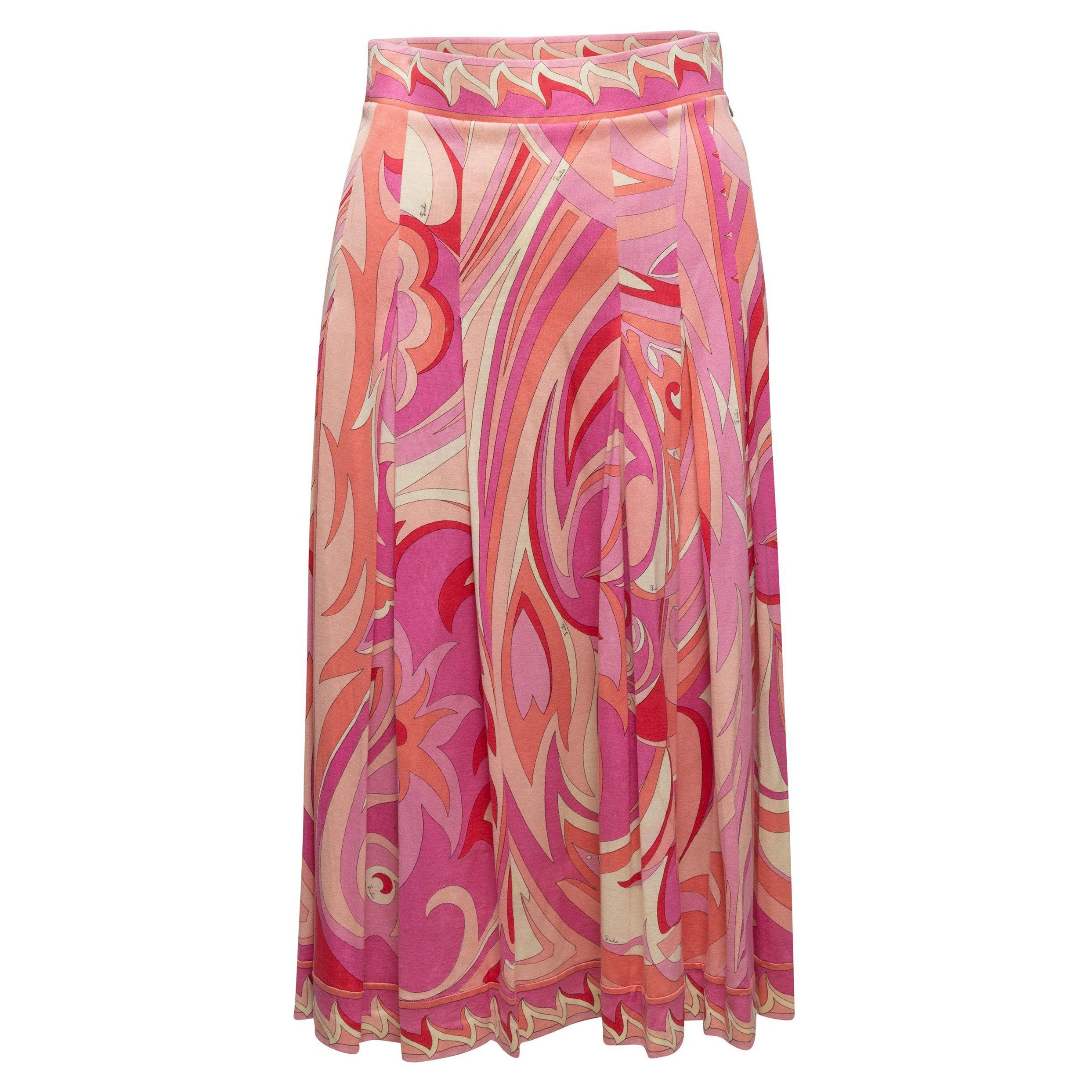 Emilio Pucci Pink & White 60s Abstract Print Pleated Skirt