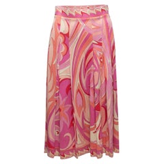 Emilio Pucci Pink & White 60s Abstract Print Pleated Skirt