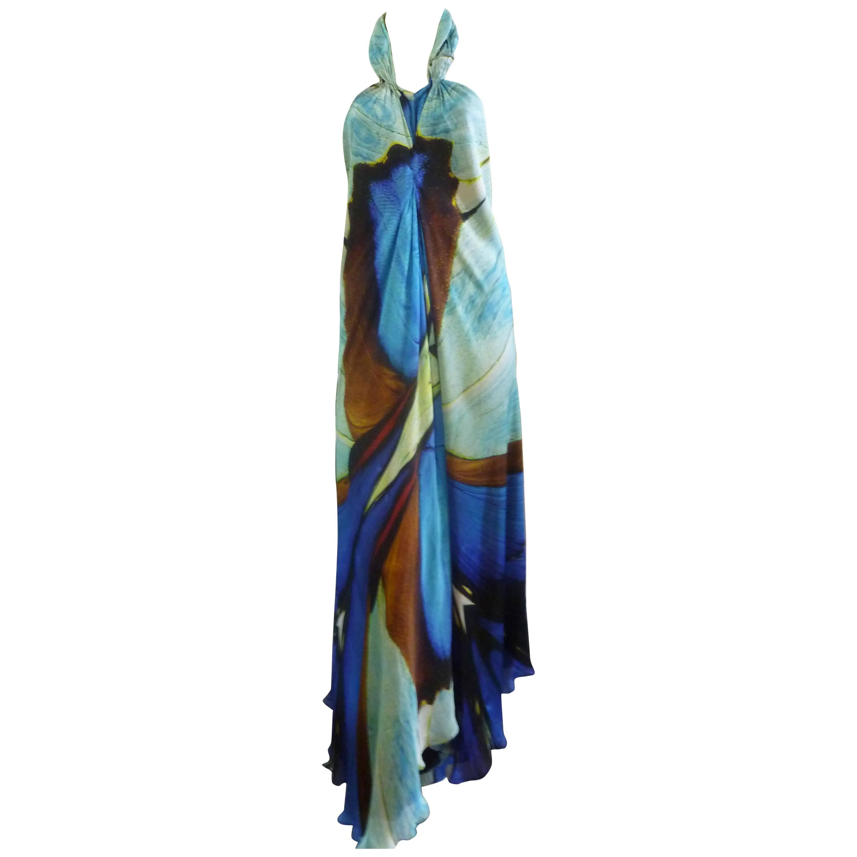 Roberto Cavalli Full Length Silk Halter Dress (42 Itl)