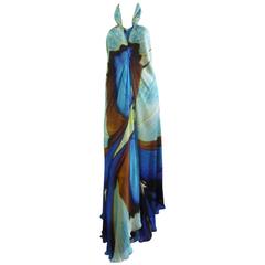 Roberto Cavalli Full Length Silk Halter Dress (42 Itl)