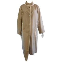 1970s Bonnie Cashin Tan and Cream Raincoat 14/16