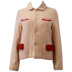 Comme des Garcons x Robe de Chambre White and Red Pocket ‘Bobbled’ Wool Jacket